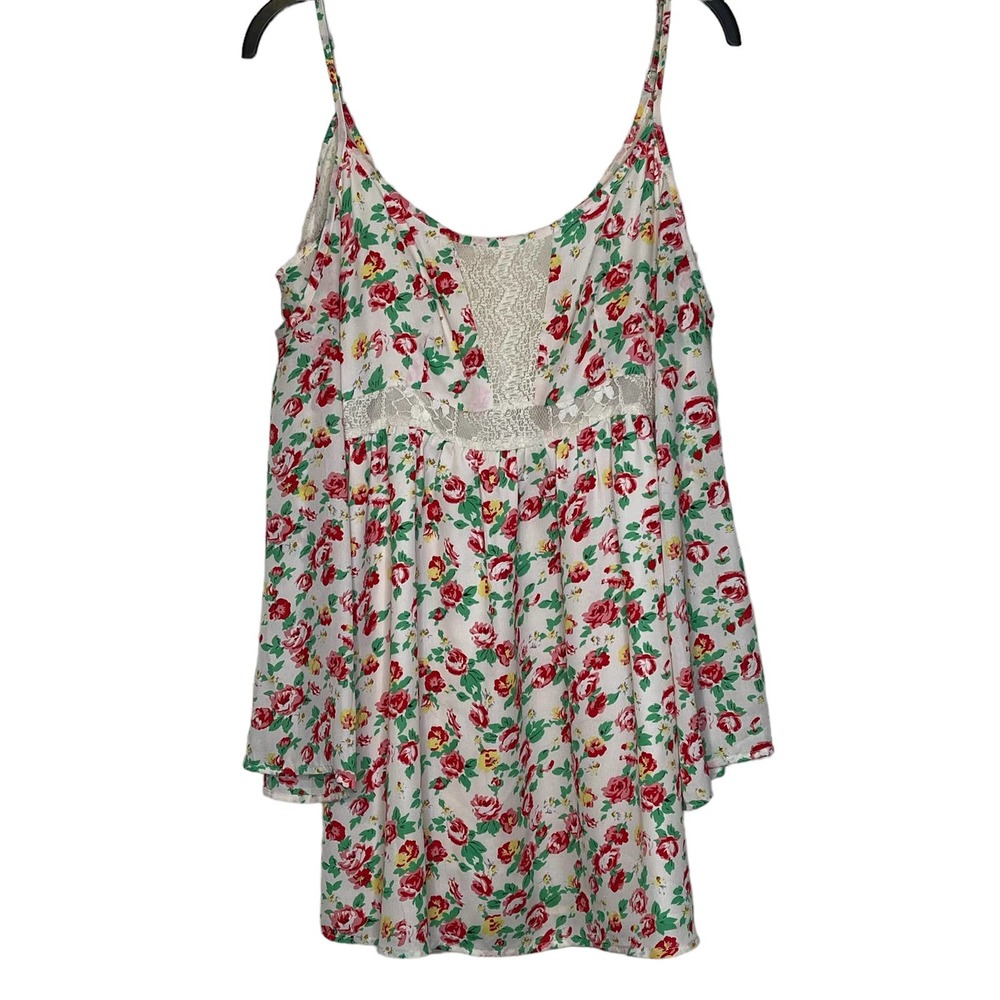 Altard State Cold Shoulder‎ Floral Boho Mesh Lace Flowy Tunic Top Small Women